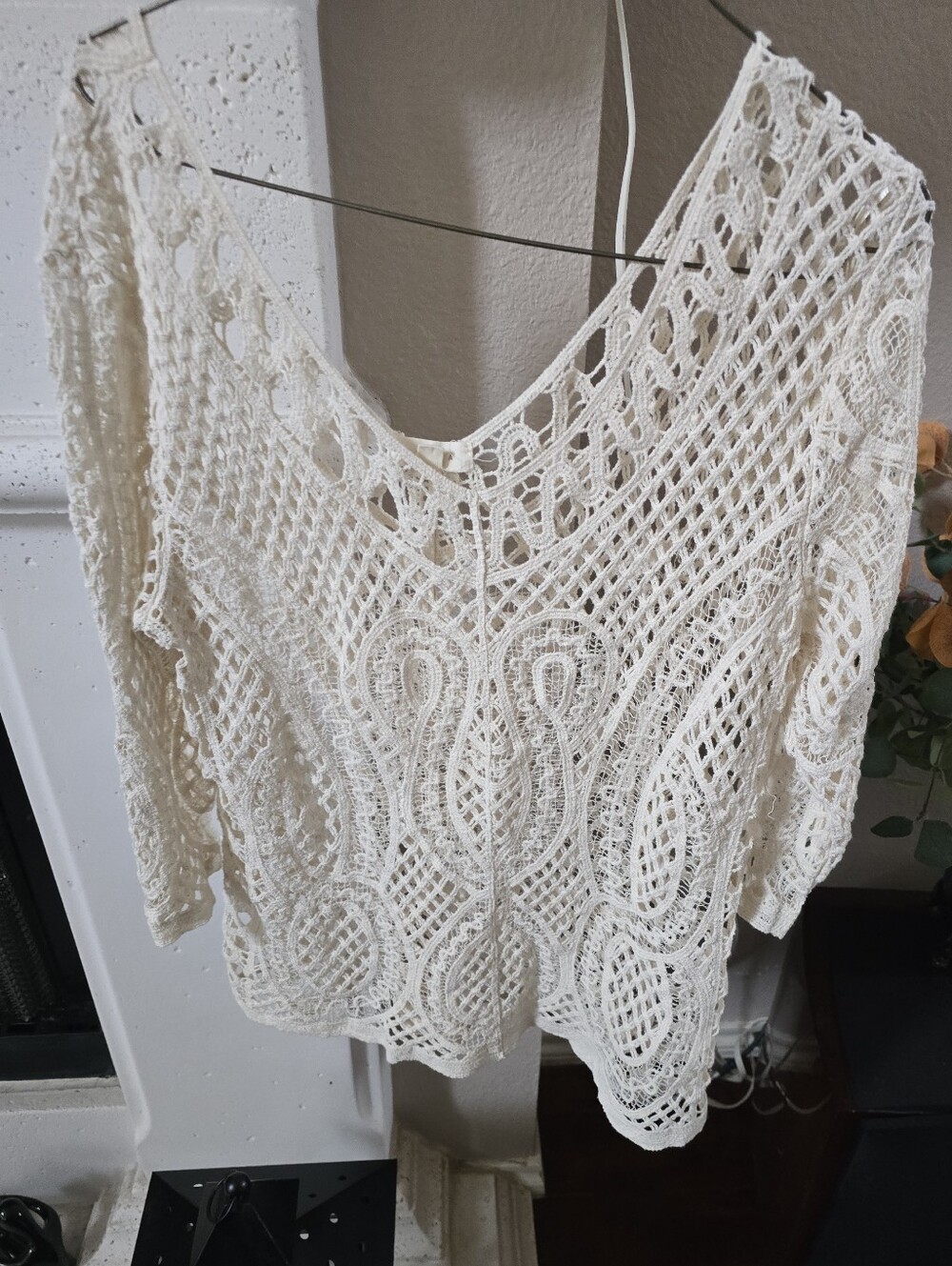 ADIVA Women's Cream Crochet Lace Top - Lightweight Boho Festival Knit Sz. XL